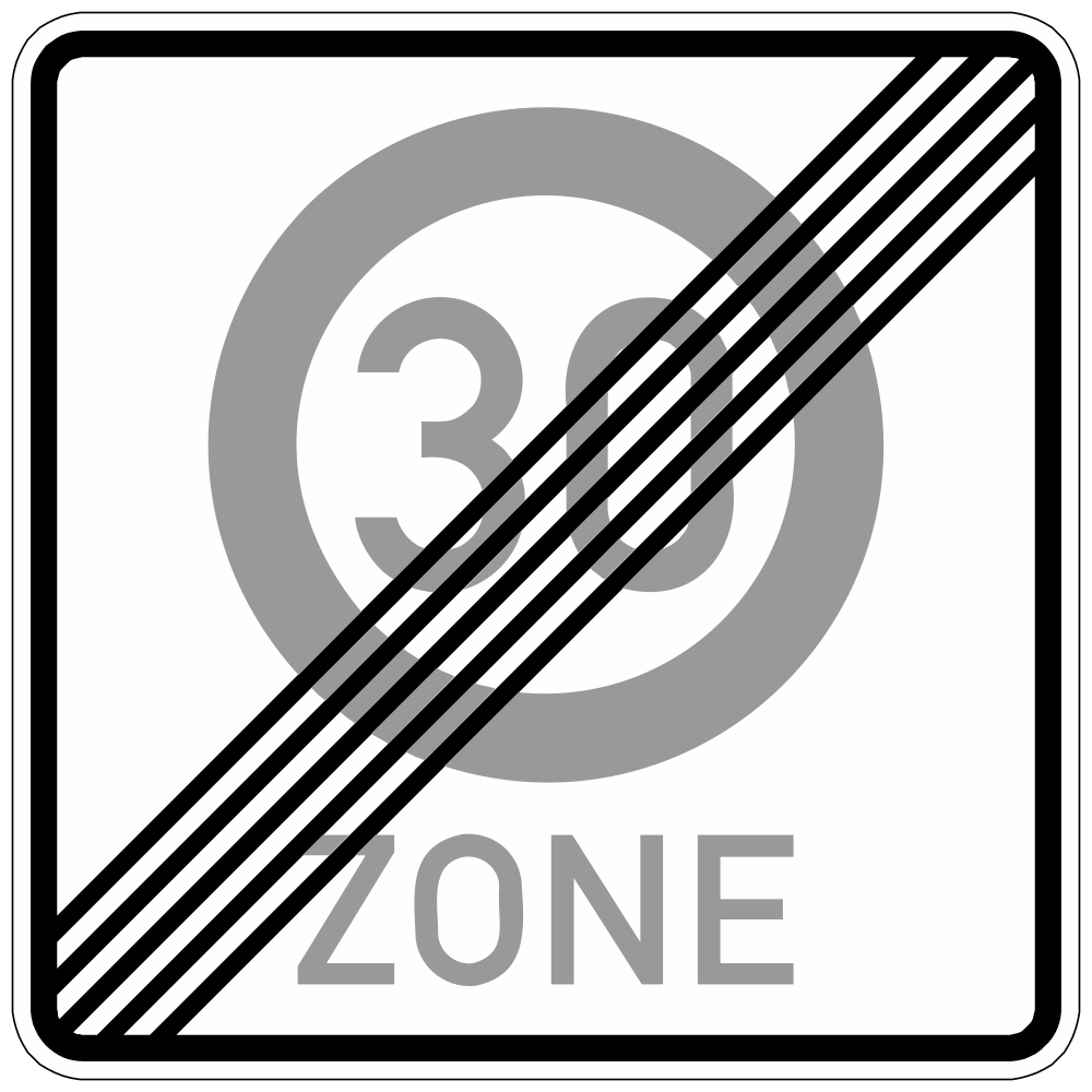 Fin de la zona con límite de velocidad.